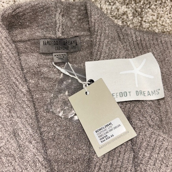 NWT Barefoot Dreams Cozychic Lite Ribbed Island Wrap Cardigan PEWTER Size XXS-XS - Picture 8 of 11